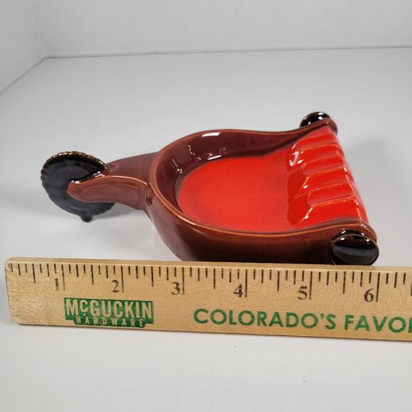 Vintage Orange and Brown Spur Ashtray with Handle, Mid-Century Modern Farmhouse - Picture 7 of 12